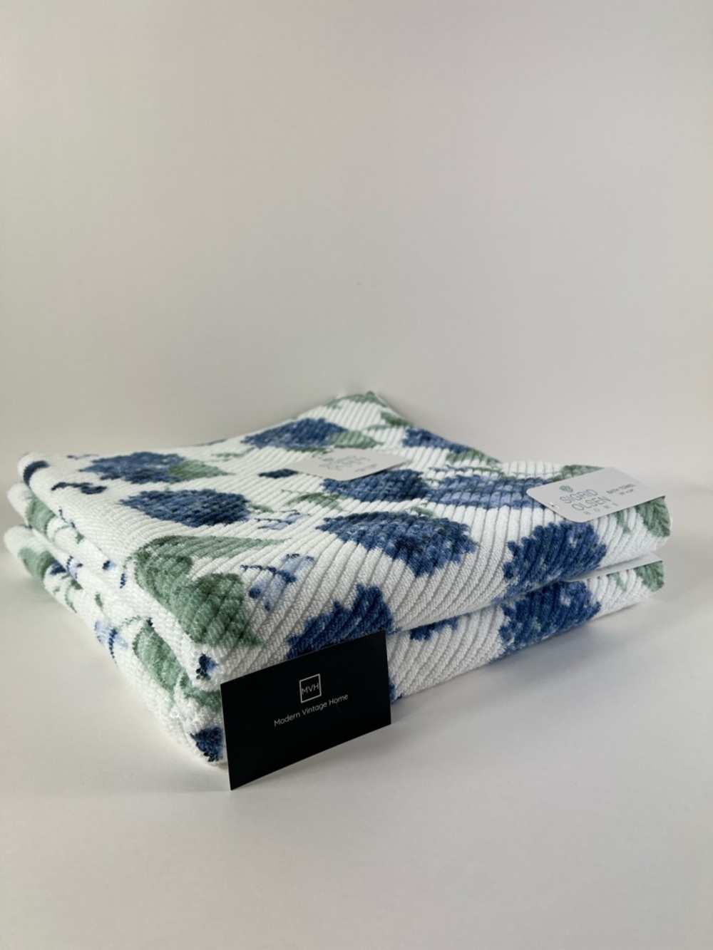 Sigrid Olsen Bath Towel Set Blue Green White Floral Soft Cotton Set of 2 NEW